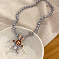 Cute Enamel Rabbit Faux Pearl Necklace Old Money Light Luxury Collarbone Choker view 2