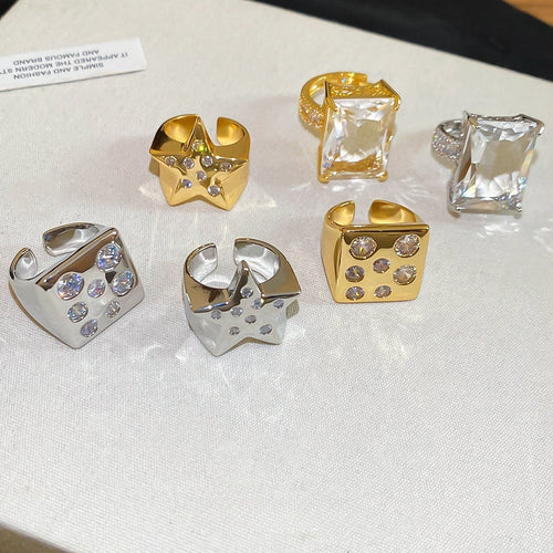 European Style Square Zircon Inlaid Open Ring For Women
