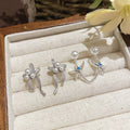 Faux Pearl Bow Stud Earrings For Women, Minimalist Playful Chic Silver Needle Style view 2