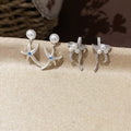 Faux Pearl Bow Stud Earrings For Women, Minimalist Playful Chic Silver Needle Style view 4