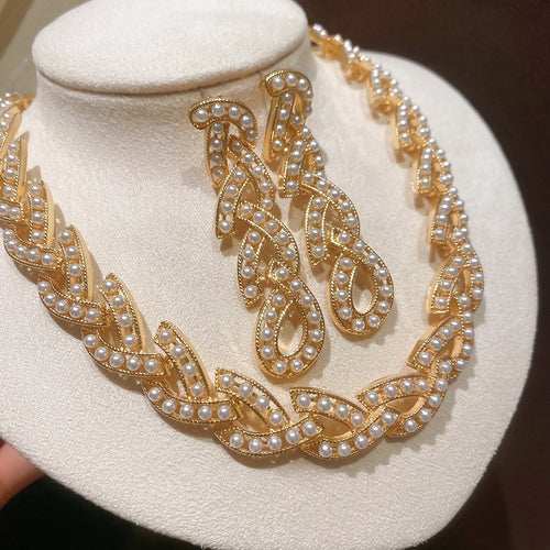 European Vintage Chain Imitation Pearl Earrings Necklace Jewelry Set Court Style Elegant Luxury Accessories