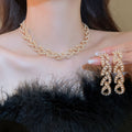 European Vintage Chain Imitation Pearl Earrings Necklace Jewelry Set Court Style Elegant Luxury Accessories view 2