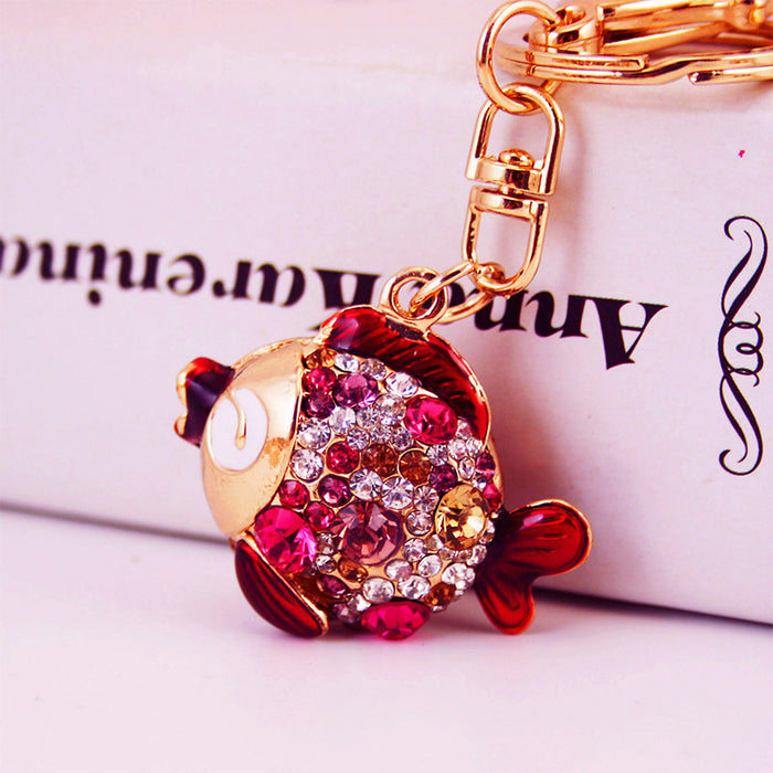 Colorful Rhinestone Tropical Goldfish Keychain for Car Keys and Bag Charm