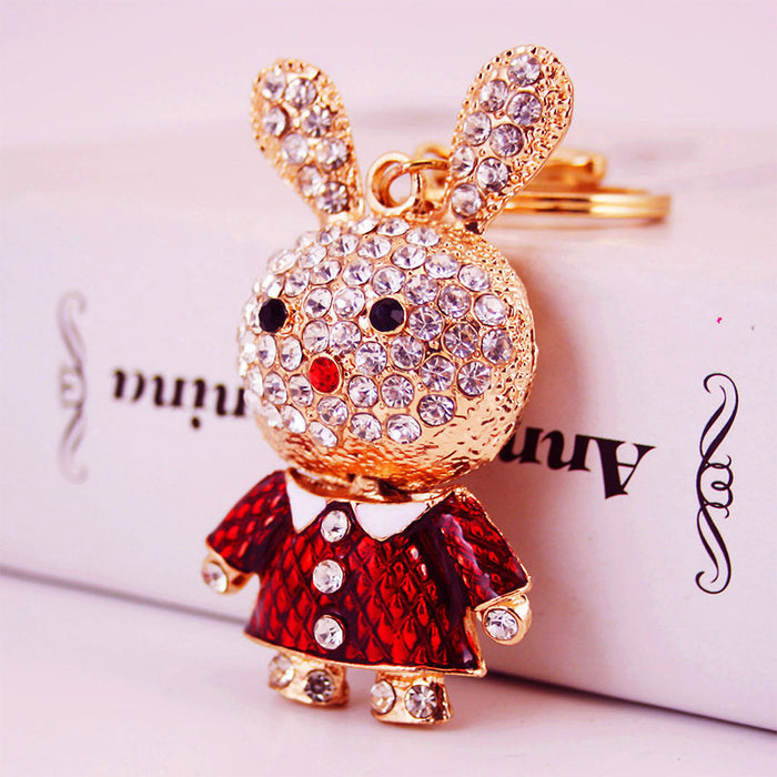 Cute Long Ear Rabbit Keychain Enamel Bunny Bag Charm Key Ring