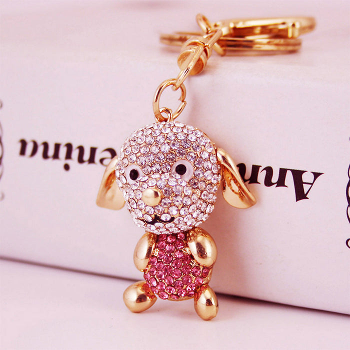 Rhinestone Long Ear Dog Car Keychain Zinc Alloy Bag Charm Key Ring