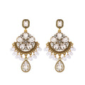 Vintage Luxury Gold Alloy Crystal Rhinestone Flower Chandelier Drop Pearl Tassel Women's Earrings view 5