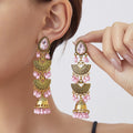 Bohemian Vintage Gold Alloy Teardrop Crystal Chandelier Jhumka Bell Tassel Statement Earrings view 3