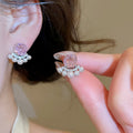 Silver Pin Zircon Flower Faux Pearl Stud Earrings Elegant Light Luxury Jewelry view 4