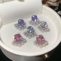 Silver Pin Zircon Flower Faux Pearl Stud Earrings Elegant Light Luxury Jewelry view 3
