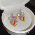 18K Gold Plated Silver Post Crystal Heart Stud Earrings For Women Iridescent Light Luxury OL Style view 3