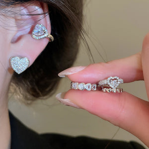 Korean Style Copper Zircon Heart Clip-on Earrings For Women, Light Luxury Ear Cuffs