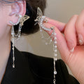 Light Luxury Cubic Zirconia Butterfly Tassel Faux Pearl Clip-on Earrings view 2