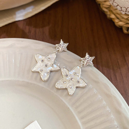 Light Luxury Mother Of Pearl Shell Star Stud Earrings With Rhinestone Inlay Minimalist Daily Jewelry