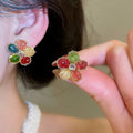 Sweet Dopamine Crystal Flower Copper Stud Earrings With Silver Pins, Elegant Niche Style view 2