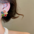 Sweet Dopamine Crystal Flower Copper Stud Earrings With Silver Pins, Elegant Niche Style view 4