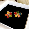 Sweet Dopamine Crystal Flower Copper Stud Earrings With Silver Pins, Elegant Niche Style view 3