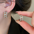 Copper Zircon Hollow C Shape Stud Earrings Geometric Round Luxury Style Fashion Jewelry view 3