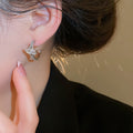 Light Luxury Copper C-Shaped Planet Zircon Stud Earrings With Silver Pins view 4