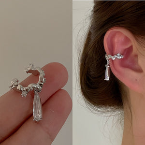 Korean Light Luxury Zircon Copper Teardrop Clip-on Earrings For Women Fashion OL Style