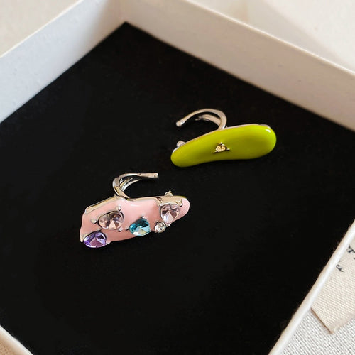Sweet Cool Korean Style Colorful Enamel Zircon Heart Alloy Clip-on Earrings No Piercing