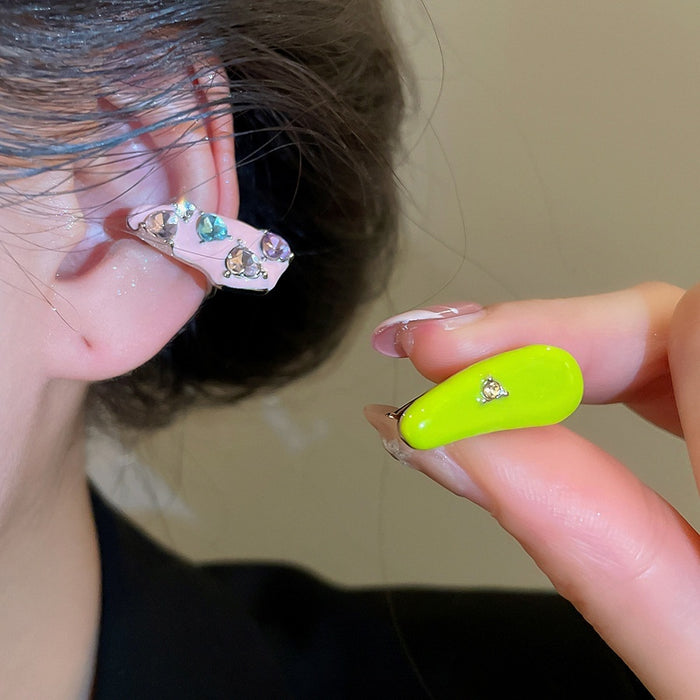 Sweet Cool Korean Style Colorful Enamel Zircon Heart Alloy Clip-on Earrings No Piercing