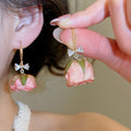 Sweet Copper Preserved Rose Flower Zircon Bow Hook Earrings For Women Beach Vacation Style view 2