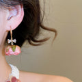 Sweet Copper Preserved Rose Flower Zircon Bow Hook Earrings For Women Beach Vacation Style view 4