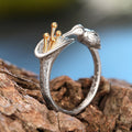 Bionic Bird Open Ring For Women, Textured Flower Nectar Theme Adjustable Fashion Finger Jewelry view 3