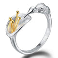 Bionic Bird Open Ring For Women, Textured Flower Nectar Theme Adjustable Fashion Finger Jewelry view 1