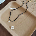 18K Gold Plated Crystal Flower Simulated Pearl Necklace Vintage Old Money Collarbone Jewelry view 4