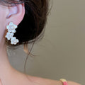 Asymmetric Floral Faux Pearl Stud Earrings, Sweet Light Luxury Silver Needle Jewelry view 3