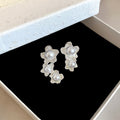 Asymmetric Floral Faux Pearl Stud Earrings, Sweet Light Luxury Silver Needle Jewelry view 2