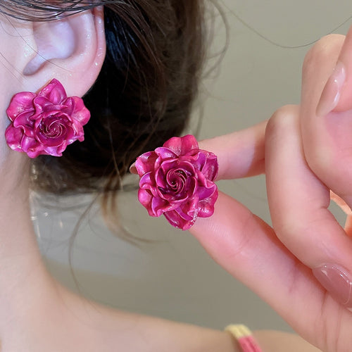 Resin Flower Stud Earrings For Women Elegant Minimalist Sweet Fashion OL Floral Jewelry