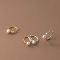 French Vintage Faux Pearl Zircon Round Clip-on Earrings, Minimalist Geometric Non-Pierced Ear Cuffs view 2