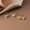 French Vintage Faux Pearl Zircon Round Clip-on Earrings, Minimalist Geometric Non-Pierced Ear Cuffs view 4