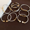 Stainless Steel Threaded Round Bangle Minimalist Light Luxury Fashion Statement Bracelet view 3