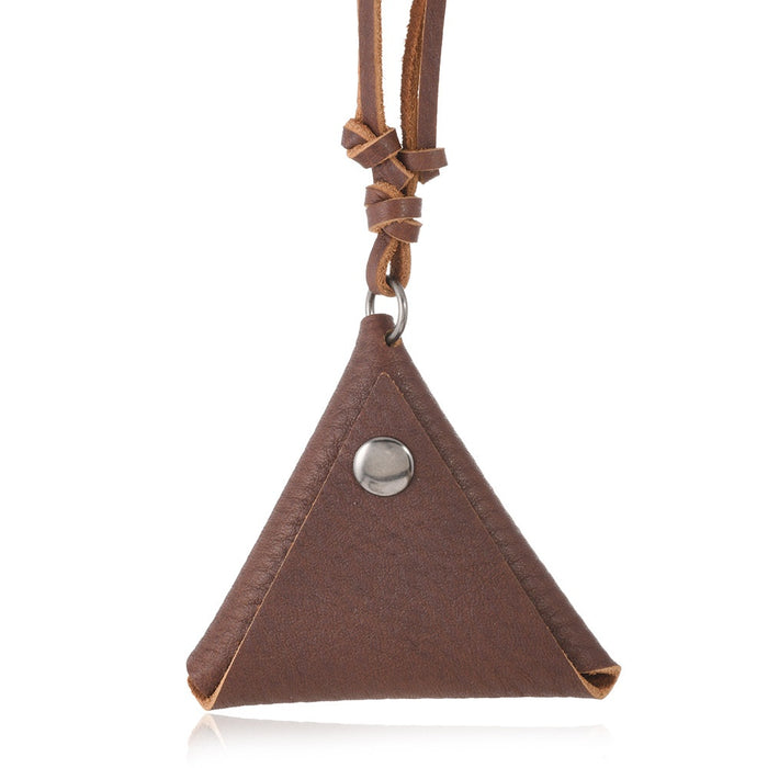 Simple Casual Vintage Triangle Cowhide Coin Purse Necklace Unisex Style Sweater Chain Accessory