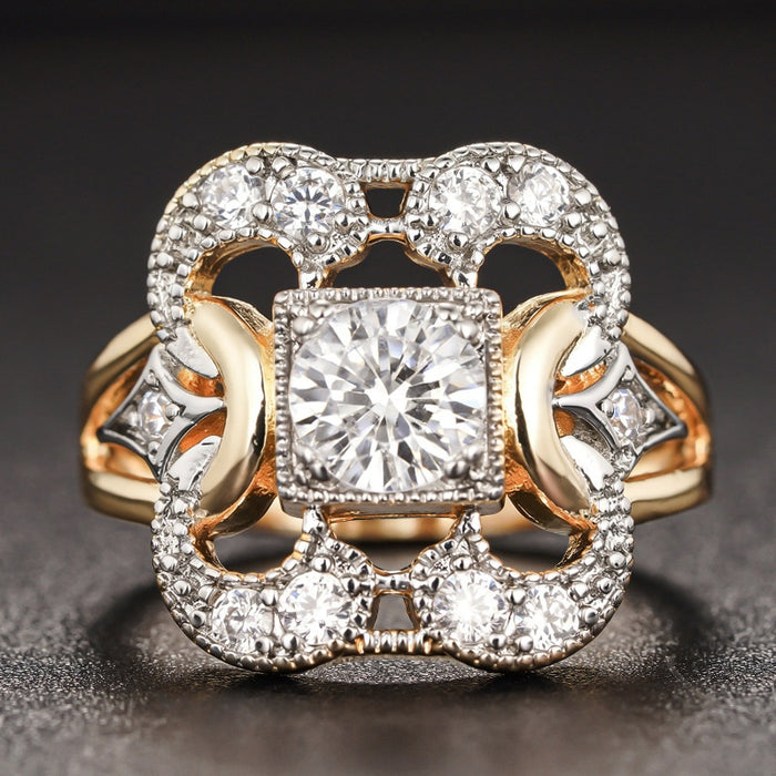 Two Tone Palace Style Princess Ring For Women, Niche Luxury Design Statement Jewelry