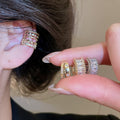 18K Gold Plated Copper Zircon Round Clip-on Earrings, Geometric No-Piercing Ear Cuffs For Women view 1