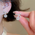 Copper Zircon Flower Bow Stud Earrings Korean Sweet Elegant Light Luxury Jewelry view 4
