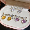 Copper Zircon Flower Bow Stud Earrings Korean Sweet Elegant Light Luxury Jewelry view 1