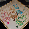 Court Style Alloy Rhinestone Teardrop Flower Pendant Necklace Earrings Jewelry Set view 4