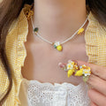 Sweet Beach Vacation Artificial Crystal Lemon Necklace Earrings Jewelry Set For Women view 1