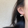 French Vintage Mocha Cherry Faux Pearl Geometric Stud Earrings For Elegant Niche Style view 2