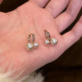 French Vintage Mocha Cherry Faux Pearl Geometric Stud Earrings For Elegant Niche Style view 1