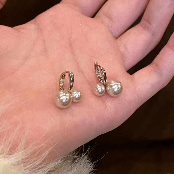 French Vintage Mocha Cherry Faux Pearl Geometric Stud Earrings For Elegant Niche Style