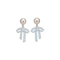 French Elegant Bow Stud Earrings With Zircon Enamel And Faux Pearl Sweet Style Jewelry view 5
