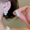 Light Luxury Floral Zircon Faux Pearl Stud Earrings With Silver Pins Elegant Niche Design view 4
