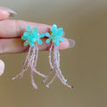 Artificial Crystal Flower Tassel Drop Earrings With Silver Posts Beach Vacation Style view 4