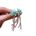 Artificial Crystal Flower Tassel Drop Earrings With Silver Posts Beach Vacation Style view 5